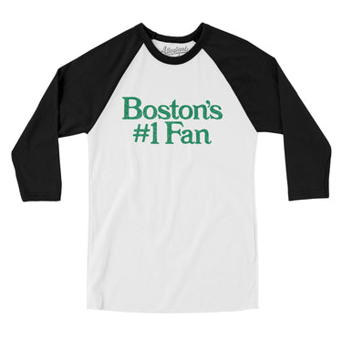 Boston's Number 1 Fan Men/Unisex Raglan 3/4 Sleeve T-Shirt-White with Black-Allegiant Goods Co. Vintage Sports Apparel