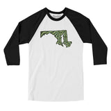 Maryland Golf Course Men/Unisex Raglan 3/4 Sleeve T-Shirt-White with Black-Allegiant Goods Co. Vintage Sports Apparel