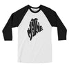 Maine State Shape Text Men/Unisex Raglan 3/4 Sleeve T-Shirt-White with Black-Allegiant Goods Co. Vintage Sports Apparel