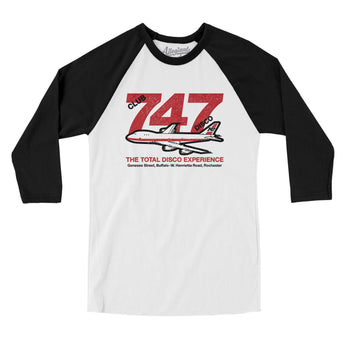 747 Club Buffalo Rochester Men/Unisex Raglan 3/4 Sleeve T-Shirt-White with Black-Allegiant Goods Co. Vintage Sports Apparel