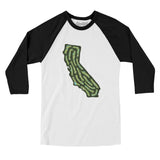 California Golf Course Men/Unisex Raglan 3/4 Sleeve T-Shirt-White with Black-Allegiant Goods Co. Vintage Sports Apparel