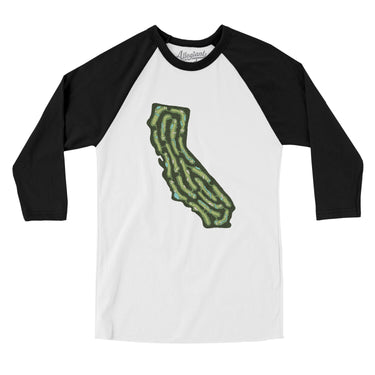 California Golf Course Men/Unisex Raglan 3/4 Sleeve T-Shirt-White with Black-Allegiant Goods Co. Vintage Sports Apparel