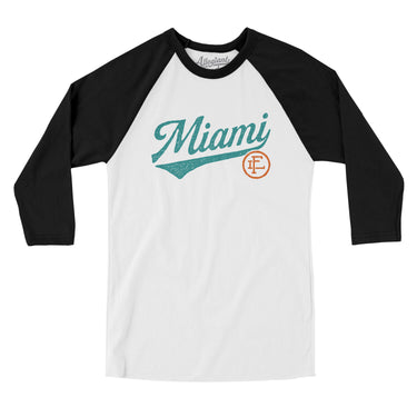 Miami Vintage Script Men/Unisex Raglan 3/4 Sleeve T-Shirt-Allegiant Goods Co. Vintage Sports Apparel
