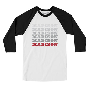 Madison Repeat Men/Unisex Raglan 3/4 Sleeve T-Shirt-White with Black-Allegiant Goods Co. Vintage Sports Apparel