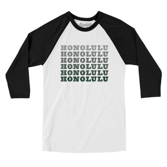 Honolulu Repeat Men/Unisex Raglan 3/4 Sleeve T-Shirt-White with Black-Allegiant Goods Co. Vintage Sports Apparel