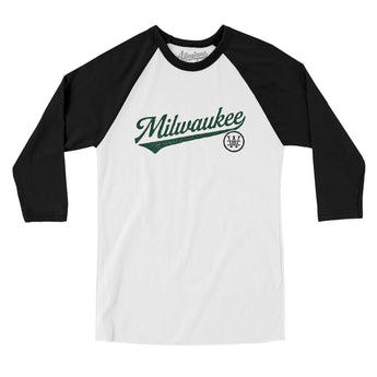 Milwaukee Vintage Script Men/Unisex Raglan 3/4 Sleeve T-Shirt-Allegiant Goods Co. Vintage Sports Apparel