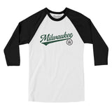 Milwaukee Vintage Script Men/Unisex Raglan 3/4 Sleeve T-Shirt-White with Black-Allegiant Goods Co. Vintage Sports Apparel