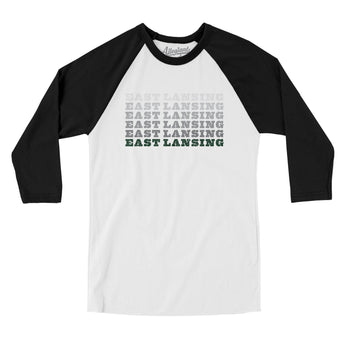 East Lansing Repeat Men/Unisex Raglan 3/4 Sleeve T-Shirt-White with Black-Allegiant Goods Co. Vintage Sports Apparel