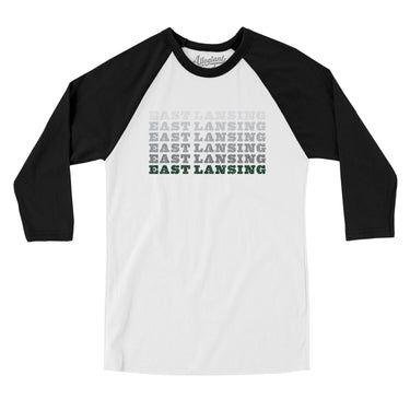 East Lansing Repeat Men/Unisex Raglan 3/4 Sleeve T-Shirt-White with Black-Allegiant Goods Co. Vintage Sports Apparel