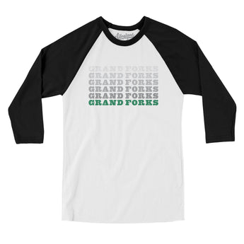 Grand Forks Repeat Men/Unisex Raglan 3/4 Sleeve T-Shirt-White with Black-Allegiant Goods Co. Vintage Sports Apparel