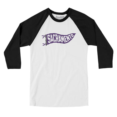 Sacramento Pennant Men/Unisex Raglan 3/4 Sleeve T-Shirt-White with Black-Allegiant Goods Co. Vintage Sports Apparel