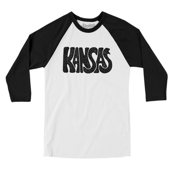 Kansas State Shape Text Men/Unisex Raglan 3/4 Sleeve T-Shirt-Allegiant Goods Co. Vintage Sports Apparel