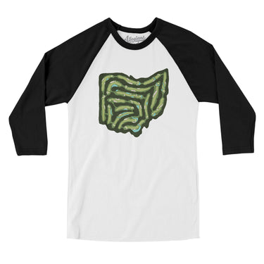 Ohio Golf Course Map Men/Unisex Raglan 3/4 Sleeve T-Shirt-White with Black-Allegiant Goods Co. Vintage Sports Apparel