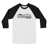 Alamogordo Mountain Sunset Men/Unisex Raglan 3/4 Sleeve T-Shirt-White with Black-Allegiant Goods Co. Vintage Sports Apparel
