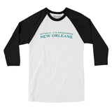 Actually It's Pronounced New Orleans Men/Unisex Raglan 3/4 Sleeve T-Shirt-White with Black-Allegiant Goods Co. Vintage Sports Apparel