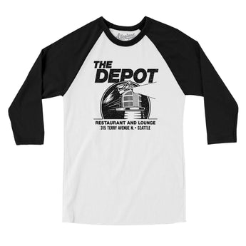 The Depot Seattle Men/Unisex Raglan 3/4 Sleeve T-Shirt-White with Black-Allegiant Goods Co. Vintage Sports Apparel
