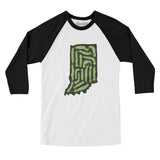 Indiana Golf Course Map Men/Unisex Raglan 3/4 Sleeve T-Shirt-White with Black-Allegiant Goods Co. Vintage Sports Apparel