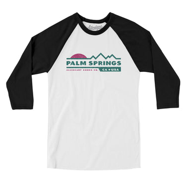 Palm Springs Mountain Sunset Men/Unisex Raglan 3/4 Sleeve T-Shirt-White with Black-Allegiant Goods Co. Vintage Sports Apparel