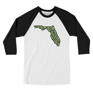 Florida Golf Course Men/Unisex Raglan 3/4 Sleeve T-Shirt-White with Black-Allegiant Goods Co. Vintage Sports Apparel