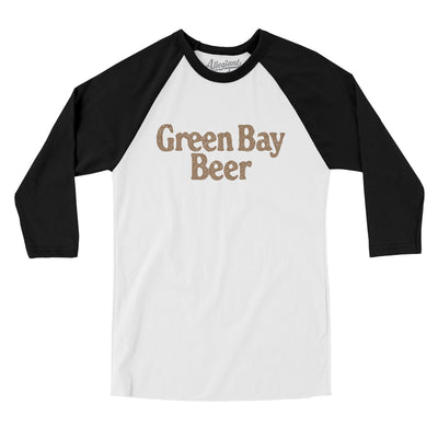 Green Bay Beer Men/Unisex Raglan 3/4 Sleeve T-Shirt-White with Black-Allegiant Goods Co. Vintage Sports Apparel