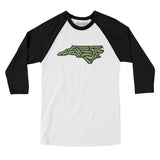 North Carolina Golf Course Men/Unisex Raglan 3/4 Sleeve T-Shirt-White with Black-Allegiant Goods Co. Vintage Sports Apparel