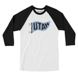 Utah Pennant Men/Unisex Raglan 3/4 Sleeve T-Shirt-White with Black-Allegiant Goods Co. Vintage Sports Apparel