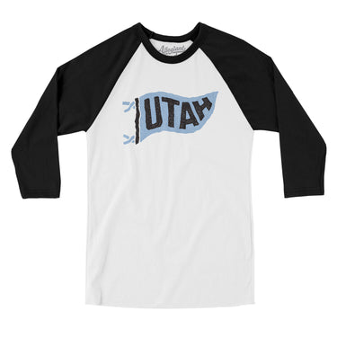 Utah Pennant Men/Unisex Raglan 3/4 Sleeve T-Shirt-White with Black-Allegiant Goods Co. Vintage Sports Apparel