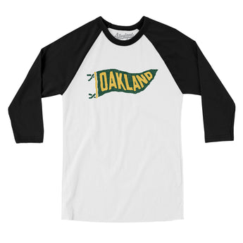 Oakland Pennant Men/Unisex Raglan 3/4 Sleeve T-Shirt-Allegiant Goods Co. Vintage Sports Apparel