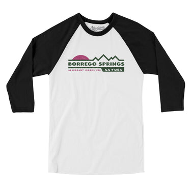 Borrego Springs Mountain Sunset Men/Unisex Raglan 3/4 Sleeve T-Shirt-White with Black-Allegiant Goods Co. Vintage Sports Apparel