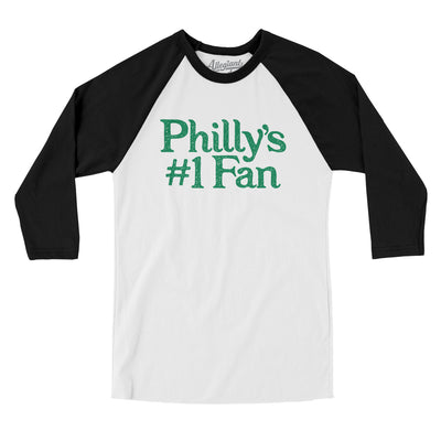 Philly's Number 1 Fan Men/Unisex Raglan 3/4 Sleeve T-Shirt-White with Black-Allegiant Goods Co. Vintage Sports Apparel