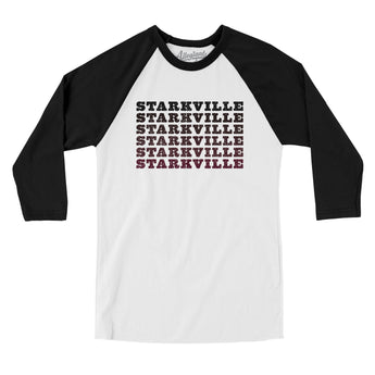 Starkville Repeat Men/Unisex Raglan 3/4 Sleeve T-Shirt-White with Black-Allegiant Goods Co. Vintage Sports Apparel