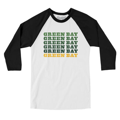 Green Bay Repeat Men/Unisex Raglan 3/4 Sleeve T-Shirt-White with Black-Allegiant Goods Co. Vintage Sports Apparel