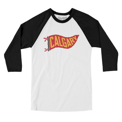 Calgary Pennant Men/Unisex Raglan 3/4 Sleeve T-Shirt-White with Black-Allegiant Goods Co. Vintage Sports Apparel
