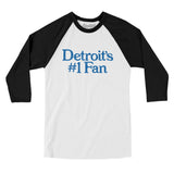 Detroit's Number 1 Fan Men/Unisex Raglan 3/4 Sleeve T-Shirt-White with Black-Allegiant Goods Co. Vintage Sports Apparel