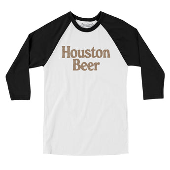 Houston Beer Men/Unisex Raglan 3/4 Sleeve T-Shirt-White with Black-Allegiant Goods Co. Vintage Sports Apparel