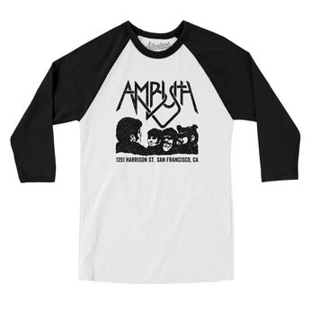 Ambush San Francisco Men/Unisex Raglan 3/4 Sleeve T-Shirt-White with Black-Allegiant Goods Co. Vintage Sports Apparel