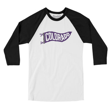 Colorado Pennant Men/Unisex Raglan 3/4 Sleeve T-Shirt-White with Black-Allegiant Goods Co. Vintage Sports Apparel