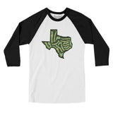 Texas Golf Course Map Men/Unisex Raglan 3/4 Sleeve T-Shirt-White with Black-Allegiant Goods Co. Vintage Sports Apparel
