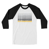Pittsburgh Repeat Men/Unisex Raglan 3/4 Sleeve T-Shirt-White with Black-Allegiant Goods Co. Vintage Sports Apparel