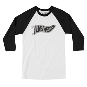 Las Vegas Pennant Men/Unisex Raglan 3/4 Sleeve T-Shirt-White with Black-Allegiant Goods Co. Vintage Sports Apparel