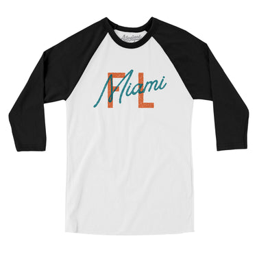 Miami Fl Overprinted Men/Unisex Raglan 3/4 Sleeve T-Shirt-Allegiant Goods Co. Vintage Sports Apparel