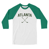 Atlanta Golf Men/Unisex Raglan 3/4 Sleeve T-Shirt-White with Kelly-Allegiant Goods Co. Vintage Sports Apparel