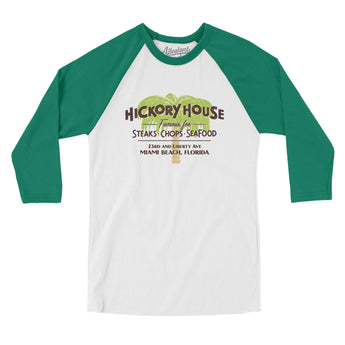 Hickory House Miami Men/Unisex Raglan 3/4 Sleeve T-Shirt-White with Kelly-Allegiant Goods Co. Vintage Sports Apparel