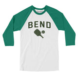 Bend Pickleball Men/Unisex Raglan 3/4 Sleeve T-Shirt-White with Kelly-Allegiant Goods Co. Vintage Sports Apparel