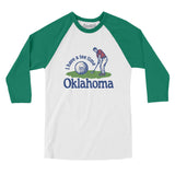 I Have A Tee Time In Oklahoma Men/Unisex Raglan 3/4 Sleeve T-Shirt-White with Kelly-Allegiant Goods Co. Vintage Sports Apparel