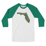 Florida Golf Course Men/Unisex Raglan 3/4 Sleeve T-Shirt-White with Kelly-Allegiant Goods Co. Vintage Sports Apparel