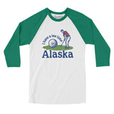 I Have A Tee Time In Alaska Men/Unisex Raglan 3/4 Sleeve T-Shirt-White with Kelly-Allegiant Goods Co. Vintage Sports Apparel