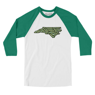North Carolina Golf Course Men/Unisex Raglan 3/4 Sleeve T-Shirt-White with Kelly-Allegiant Goods Co. Vintage Sports Apparel