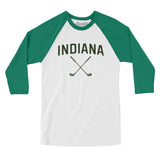 Indiana Golf Men/Unisex Raglan 3/4 Sleeve T-Shirt-White with Kelly-Allegiant Goods Co. Vintage Sports Apparel