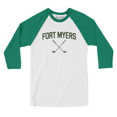 Fort Myers Golf Men/Unisex Raglan 3/4 Sleeve T-Shirt-White with Kelly-Allegiant Goods Co. Vintage Sports Apparel